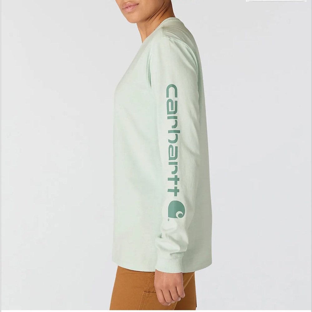 EUC Carhartt Heavyweight Dearborn Loose LS Logo Sleeve Long Sleeve T-Shirt Mint